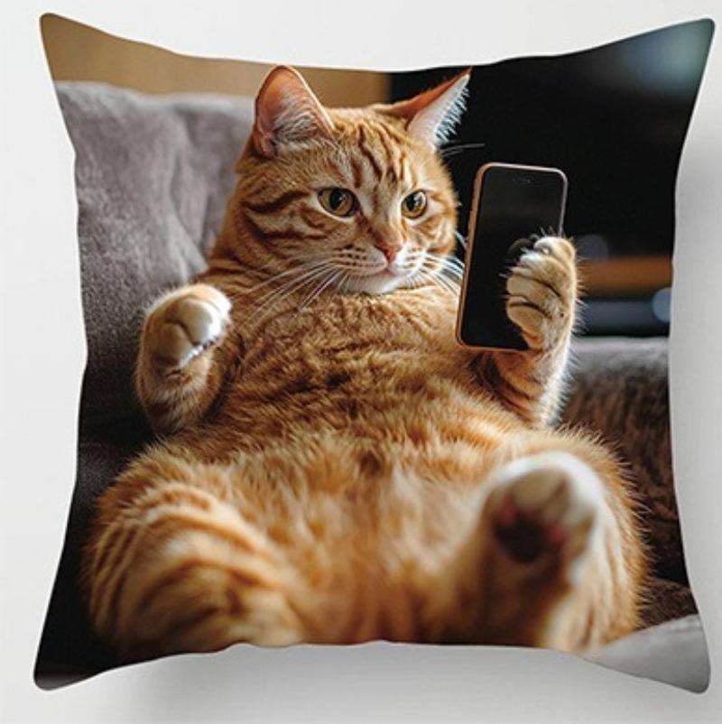 Moderne Katzen- & Smartphone-Druck Dekoratives Kissenbezug Reißverschluss Maschinenwaschbar Sofa Wohnzimmer Heimdekoration