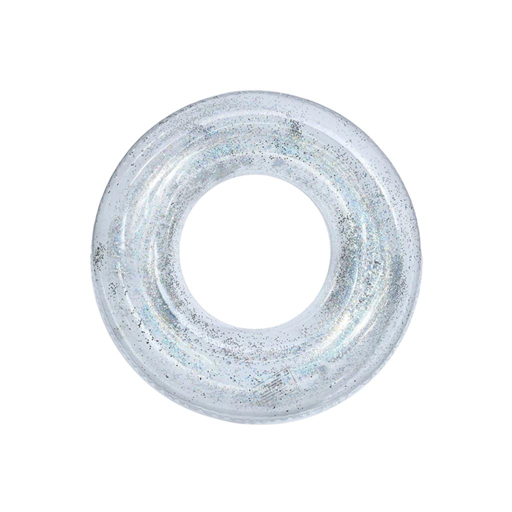 Large Inflatable Swim Ring Transparent with Glitter Design Durable PVC Material Pool Float for Adults and Kids Summer Water Fun