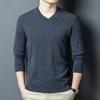 Suéter de Lana 100% Pura para Hombre con Cuello en V - Nuevo Punto de Color Sólido Otoño/Invierno para Hombres de Mediana Edad