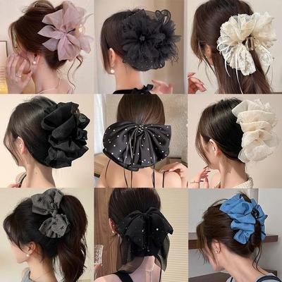 Korean Polka Dot Bow Claw Hair Clip - High-End Cloud Bubble Design for Women