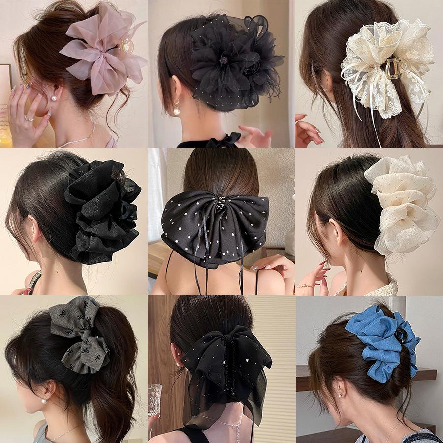 Korean Polka Dot Bow Claw Hair Clip - High-End Cloud Bubble Design for Women