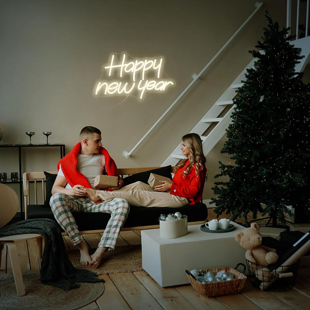 Happy New Year Neon Sign Dimmable Light up Signs for Home, Bedroom Room Winter Christmas Happy New Year Party Favor