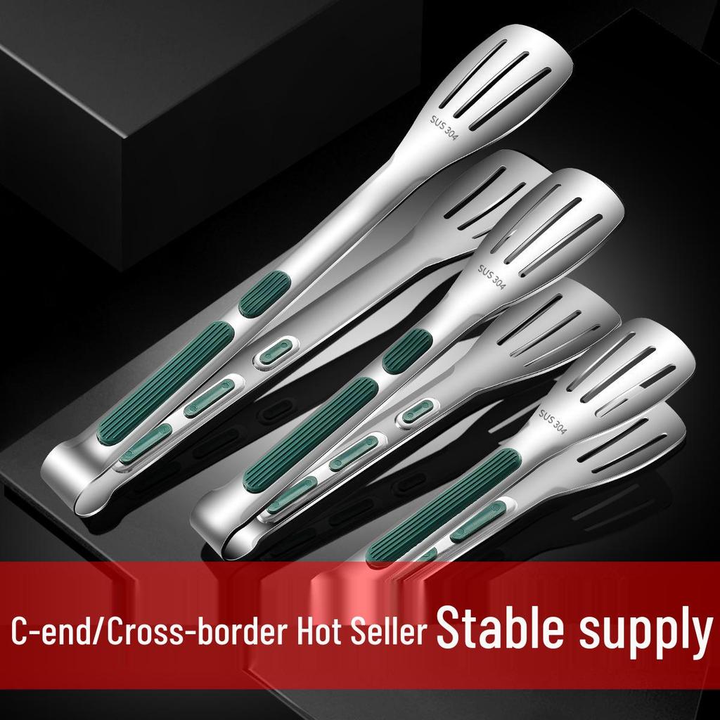 304 Stainless Steel Korean BBQ Tongs - Bread & Steak Buffet Tongs for Outdoor Cooking
