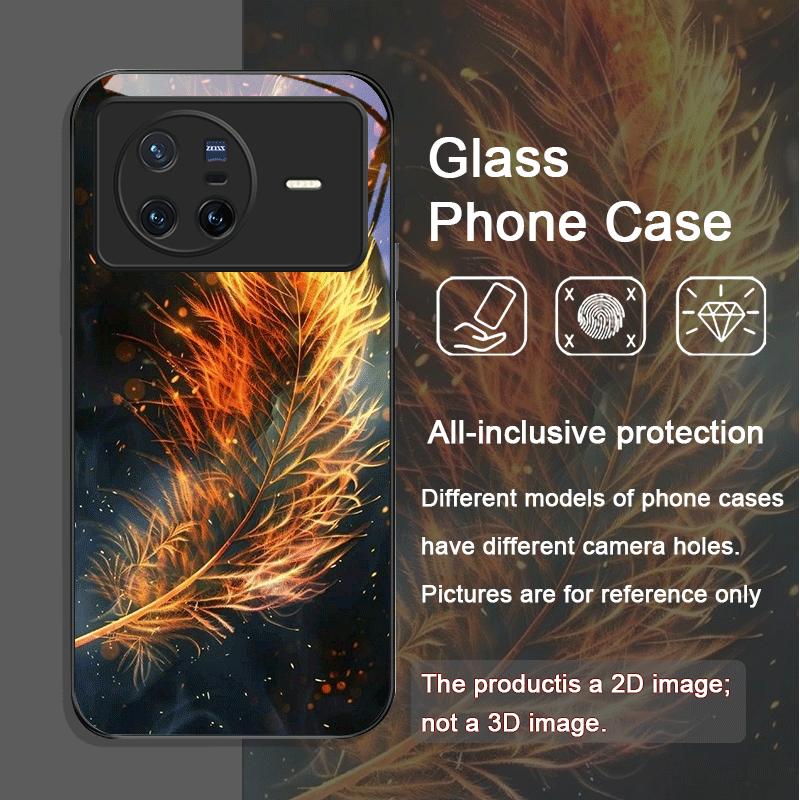

Эстетичный Чехол из Закаленного Стекла с Узором Огненного Пера Феникса для OPPO Reno 13F 12 11 10 ProPlus Find X8 X5 X3 PRO Lite Oppo A77 4G