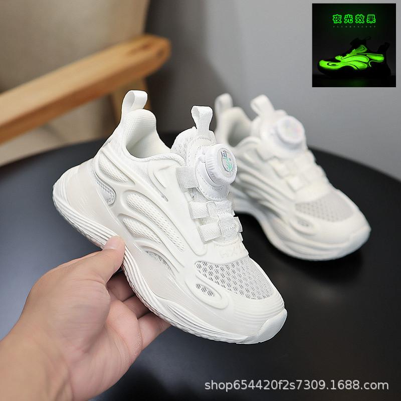 Children's single-mesh breathable sports shoes Medium and older children's rotating buckle soft-soled basketball shoes Non-slip running shoes tide