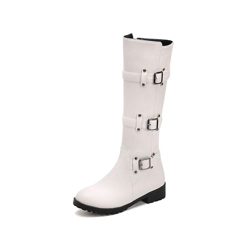 Classic Buckle Strap Knee High Boots for Women Autumn Winter Casual Low Heels High Riding Boot Round Toe Lady Shoes WSH5388