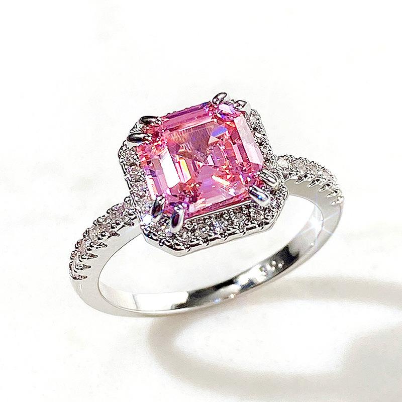 Pink Cubic Zirconia Ring Suitable for Women's Engagement Wedding Luxury Accessories Sparkling Silver Fashion Jewelry