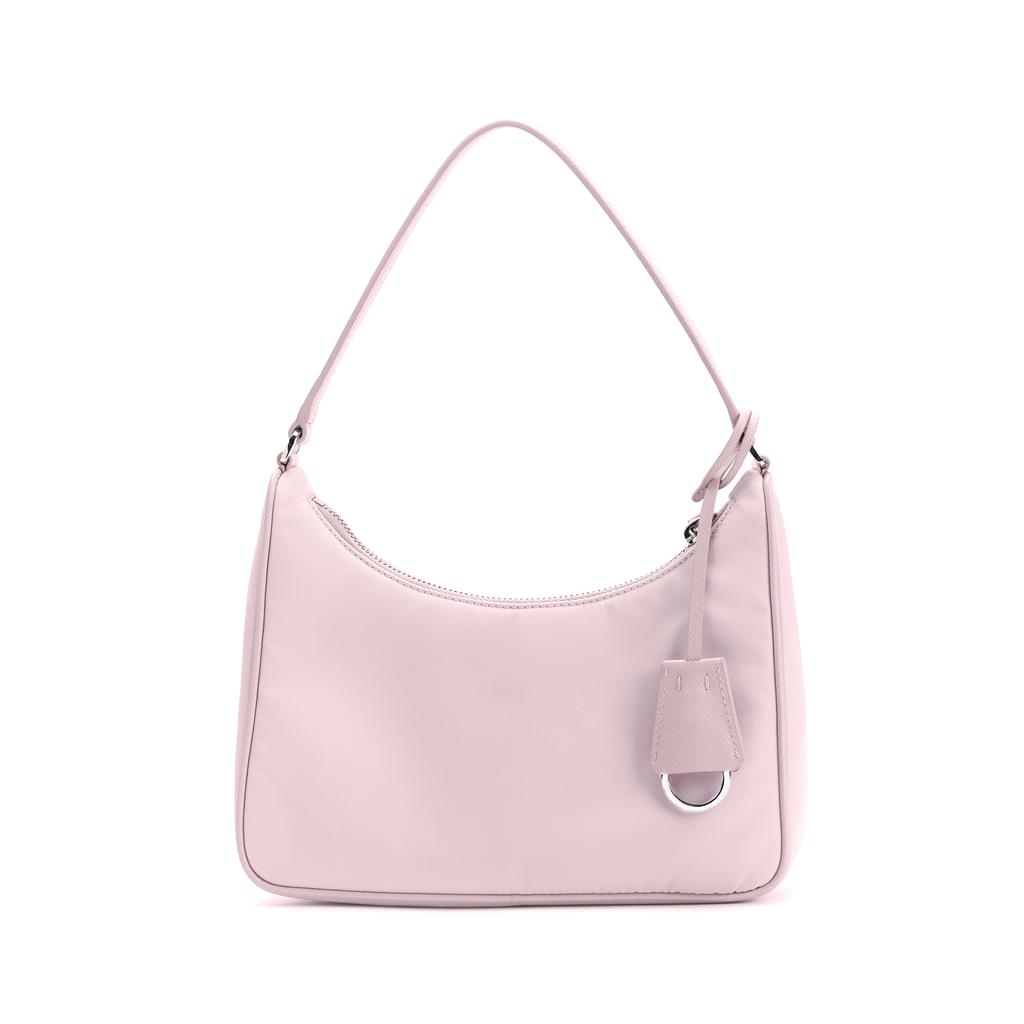 Prada Re-Edition Triangle Logo Solid Color Fabric Underarm Tote Shoulder Bag Women Bags Pink 1NE515_RDH0_F0E18