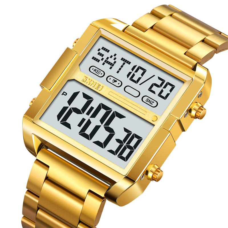 Skmei Luxury Brand Steel Strap Digital Watches for Mens Dual Time Zone Waterproof LED Chronograph Fashion Date Week Alarm Clock