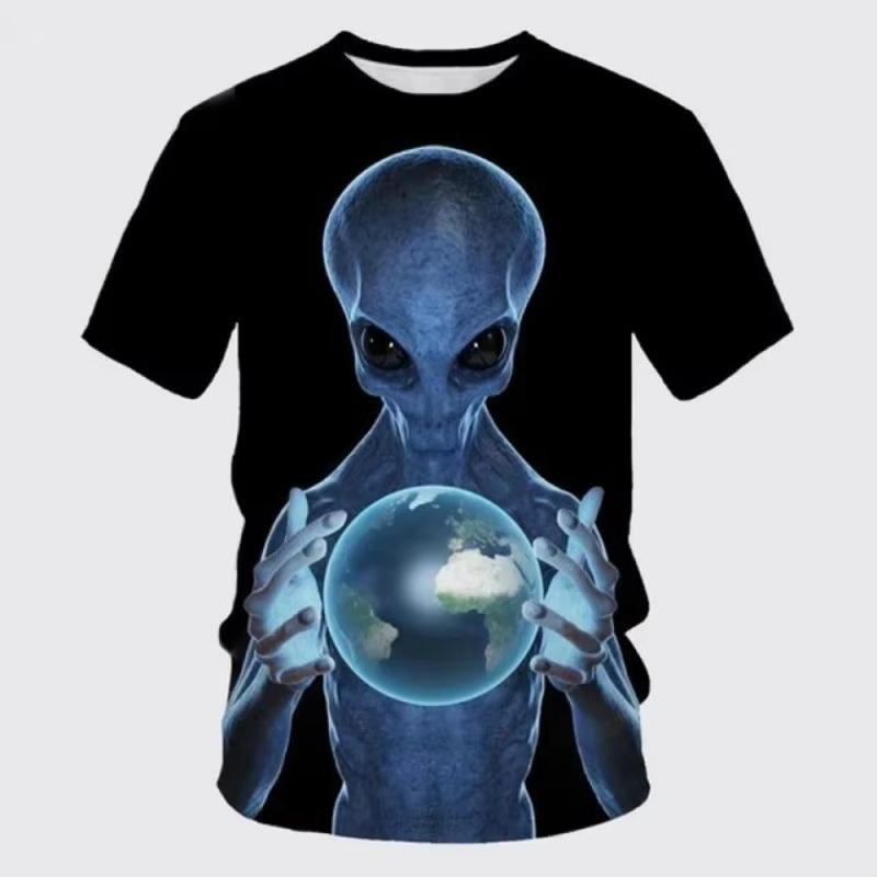 Lustiges Alien 3D-Druck Herren Kurzarm-T-Shirt Persönlichkeit Hip-Hop Casual T-Shirt Sommermode Herren Streetwear