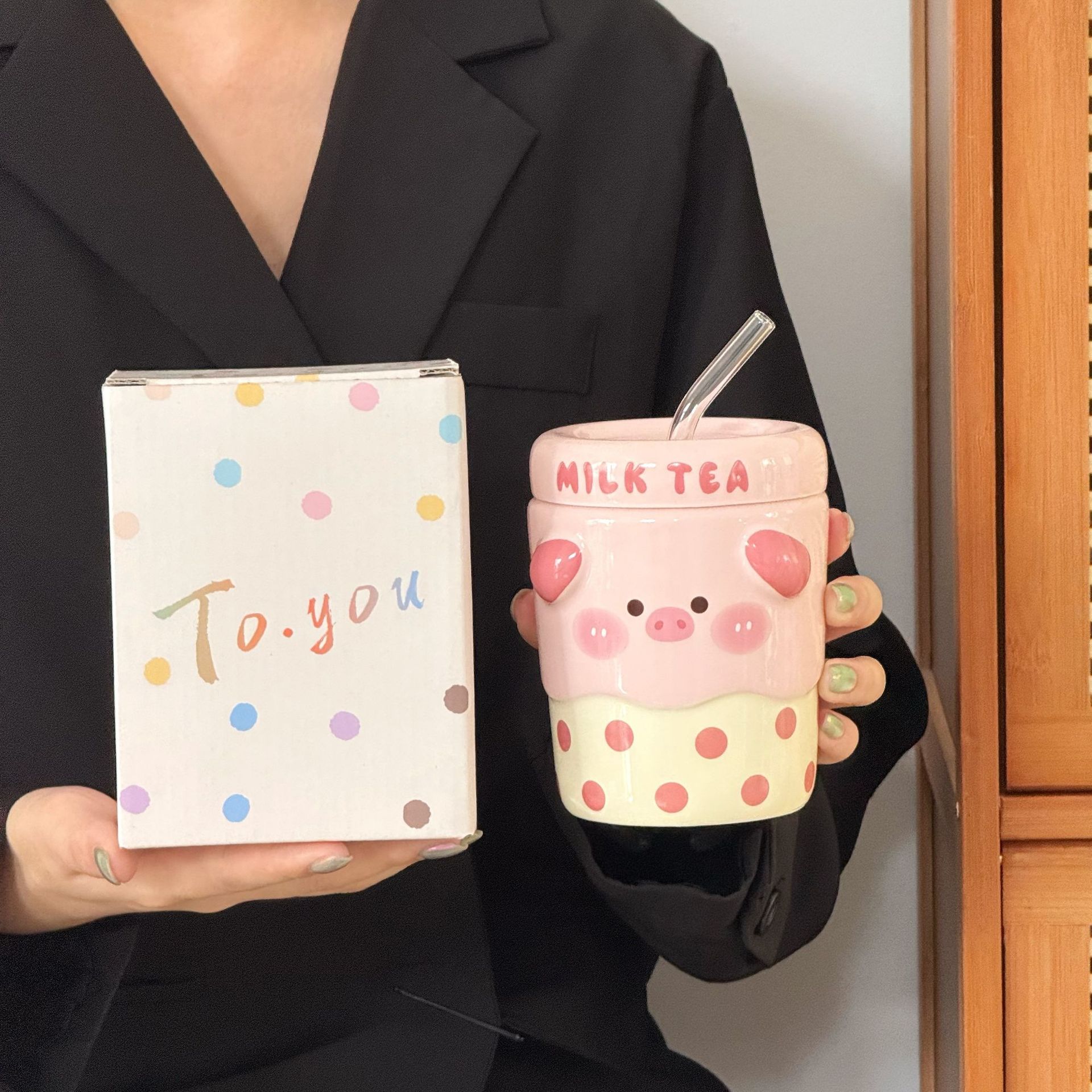 

A Beautiful Girl s Birthday Gift Cartoon Milk Tea Cup for Boyfriend and Girlfriend Couple Children s Gift Souvenir 401-500ml