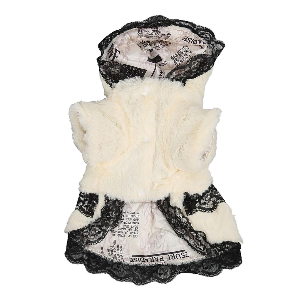 Haustier Warmes Kleid Weich Hautfreundlich Niedlich Kapuzenhund Winterkleidung für Welpe Katze Party Täglich Beige L