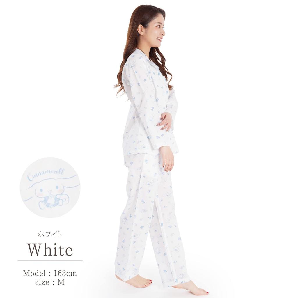Full flower Cinnamoroll shirt pajamas (with drawstring pouch) WT, Women's size L SAN-1655