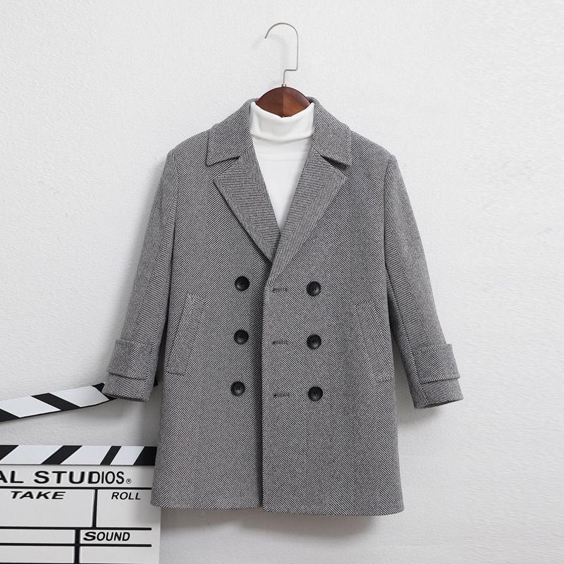 Children's Medium-Thick Wool Coats; Fall/Winter Boys' Quilted Wool Trench Coats