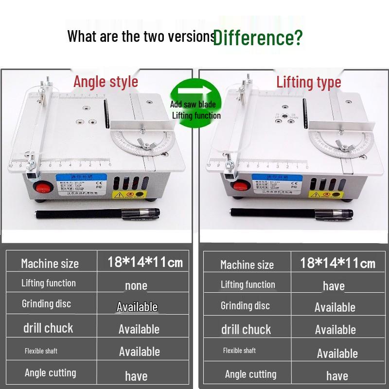 Compact Precision Table Saw for DIY Woodworking, Acrylic, and PCB Cutting with Multifunctional Lifting Capability.