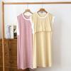 Sleeveless Women's Striped Mid-Length Nightgown with Chest Pads and Wide Straps for Summer, Outdoor Wear, and Home Pajamas.
