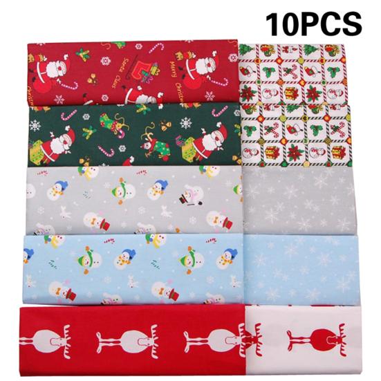 6Pcs/10Pcs Christmas Style Print Cotton Fabric DIY Patchwork Sewing Accessories