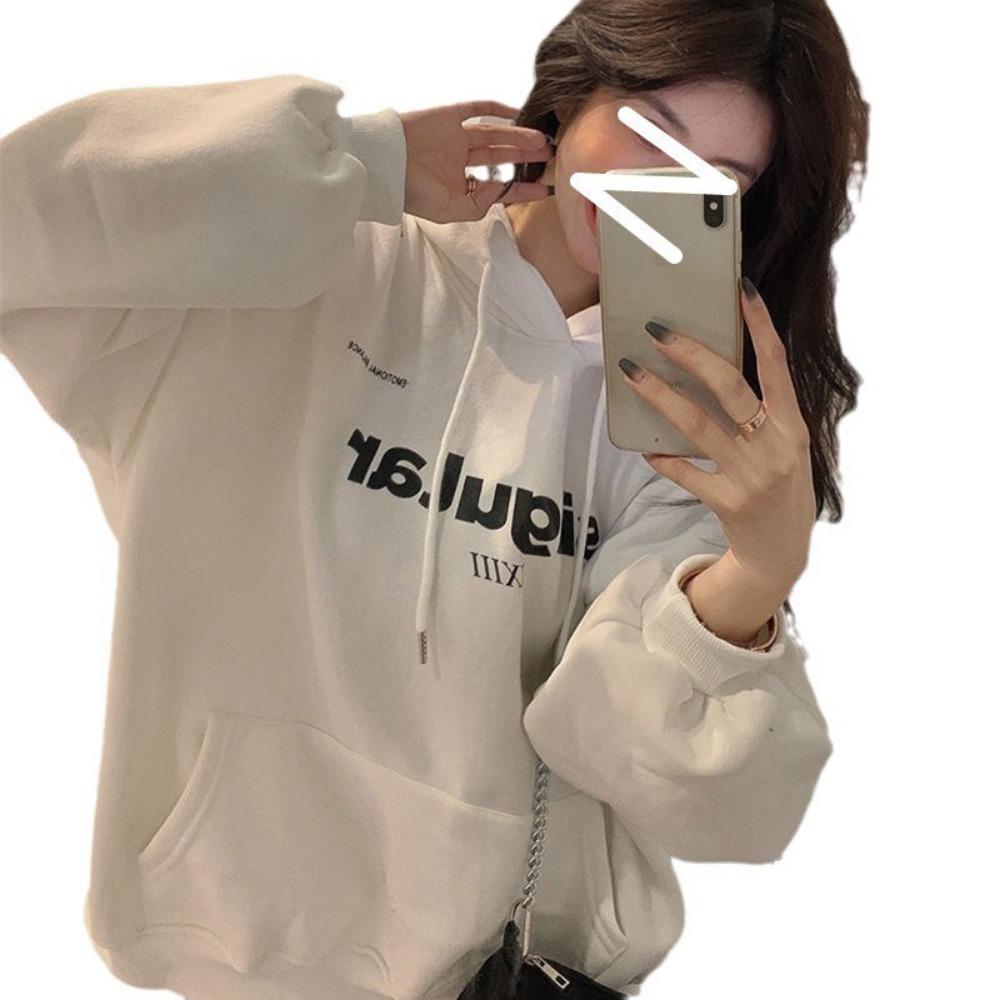 Salt-based fleece thickened autumn and winter new hooded sweater women's Korean version large-size coat loose top clothing