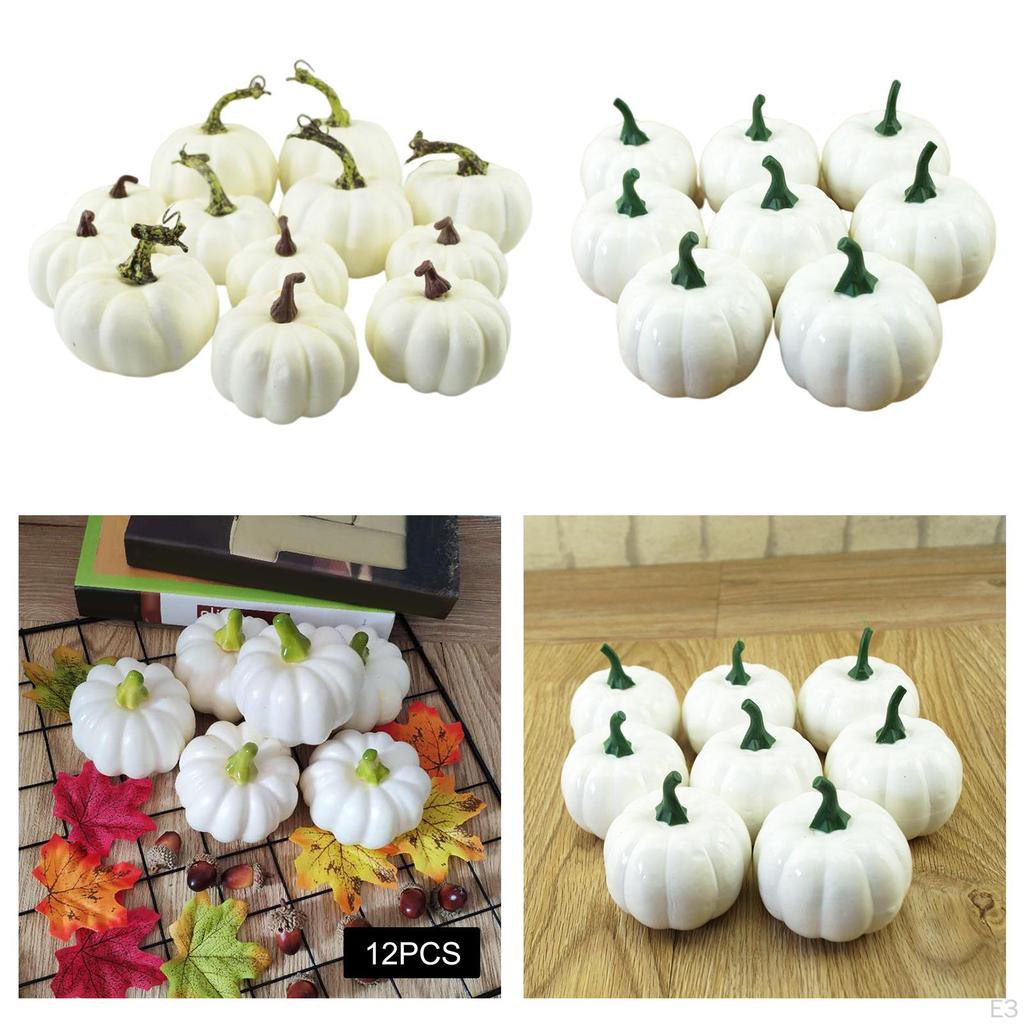 12x White Artificial Pumpkins DIY Harvest Crafts Mini Foam Fall for Autumn Halloween