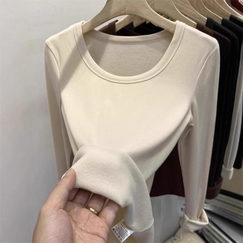 German velvet long-sleeved t-shirt for women's autumn slim-fitting and thin versatile thin velvet warm simple inner bottoming shirt top