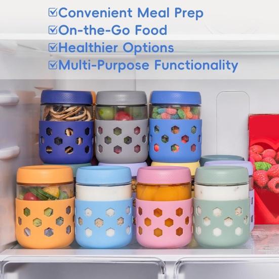Glass Mason Jars with Silicone Sleeves 16 Oz Leak-Proof Meal Prep Jars Airtight BPA-Free
