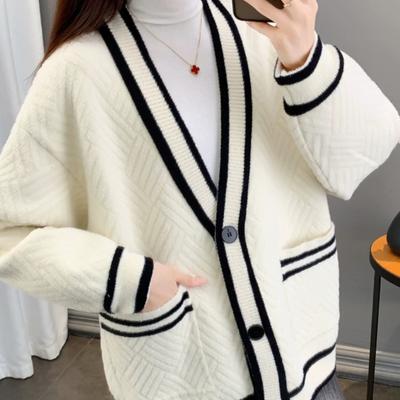Wool Knitted Jacket Women's V-neck Autumn and Winter Korean Version Loose Fashion Versatile Cardigan