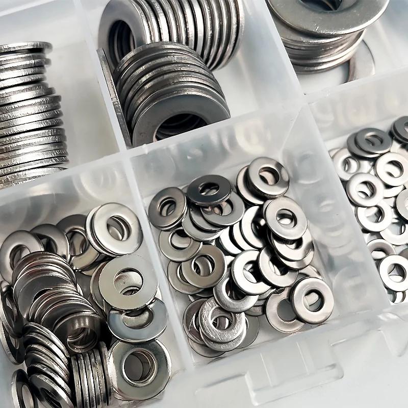 360pcs/Box M2 M2.5 M3 M4 M5 M6 M8 M10 304 Stainless Steel Washer Set Adjusting Shim Plain Gasket Assortment Kit Box
