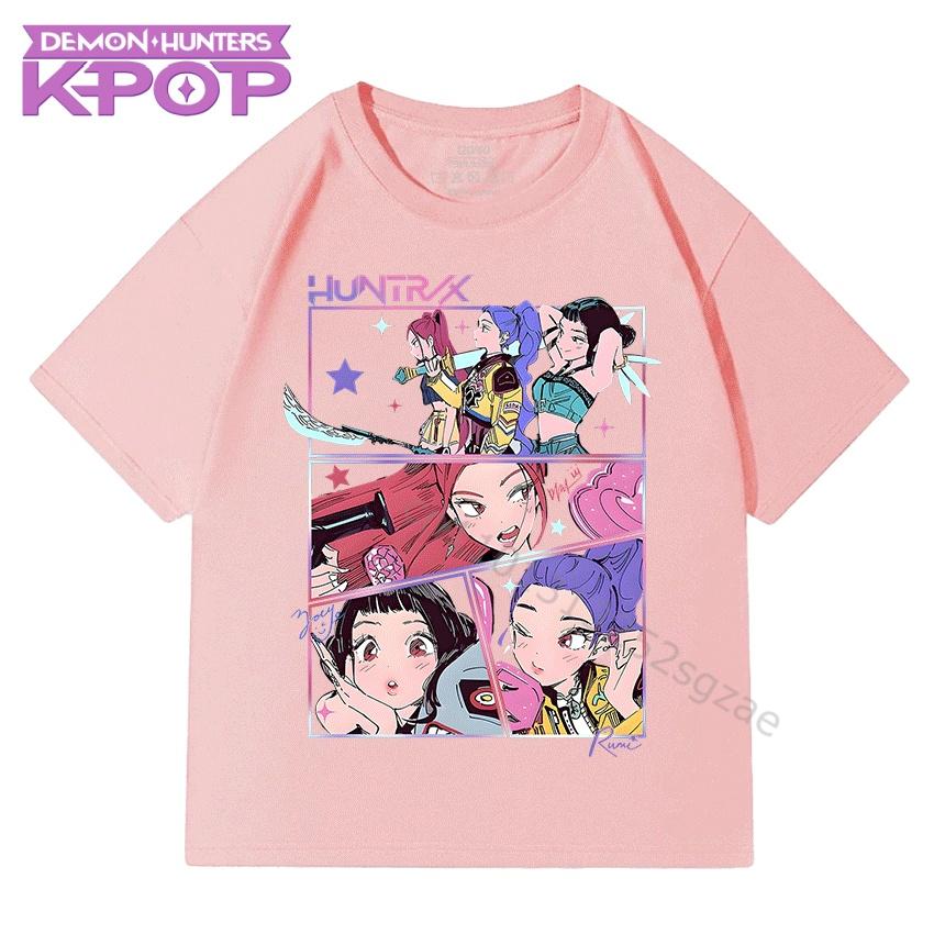Boys and Girls Children Cotton T-Shirts with KPop Demon Hunters Cartoon Cute Fashionable Print Top