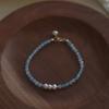 Gradient Blue Aquamarine Beaded Bracelet – Gold Accent Natural Stone Boho Bracelet for Women, Dainty Gift Jewelry