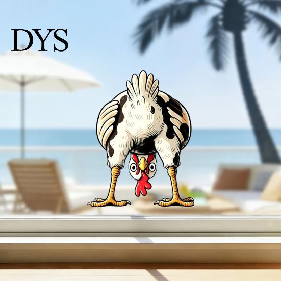 Removable Glass Film Funny Chicken Static Window Cling, Upside Down Rooster Sticker, Outdoor Sunproof Adhesive Waterproof Non-adhesive Decal