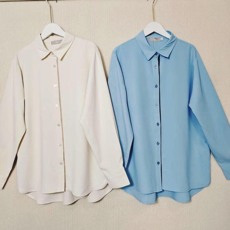 Trade Export Japan Original Order Thickness Chiffon Solid Long sleeve Shirt Women Front Placket Color Matching Design Light Luxury Spring and Autumn