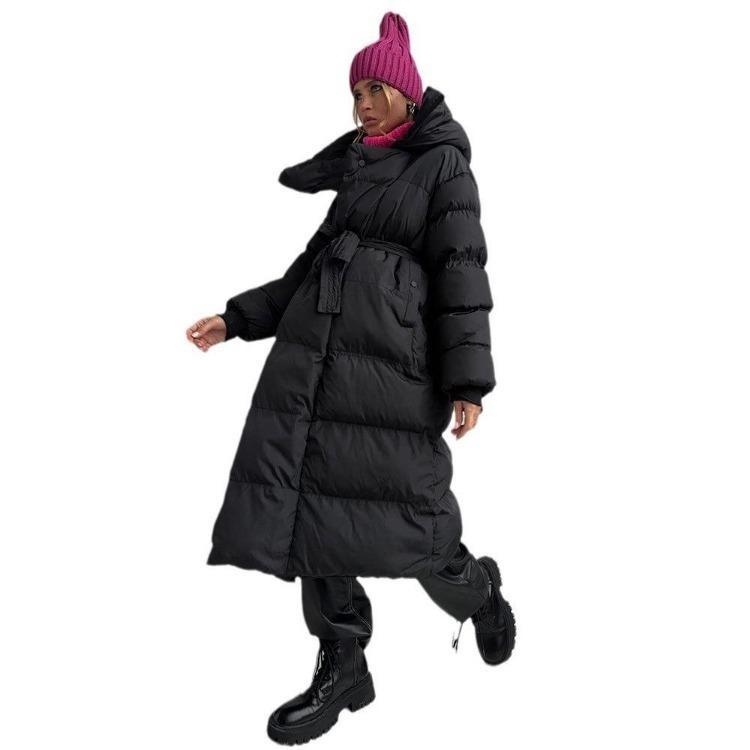 Winter Warmer Damen Oversize Langer Daunenmantel Maxijacke mit Abnehmbarer Kapuze Durchgehender Reißverschluss Gepolstert Langarm