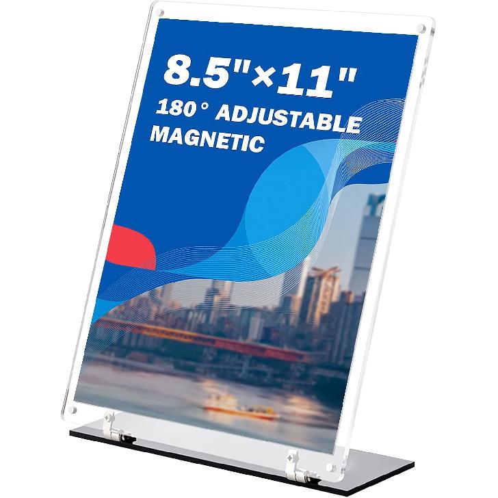 8.5 x11  Acrylic Sign Holder, 180°Adjustable Double-Sided Table Paper Display Stands For Office, Magnetic Clear Code Sign Menu Holder For Store