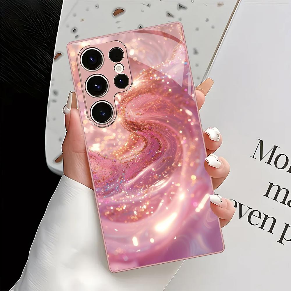 Rosa Textur Design Glas Handyhülle geeignet für Samsung Galaxy S26 S25 S24 S23 S22 S20 FE/Ultra/Plus stoßfeste Rückseite