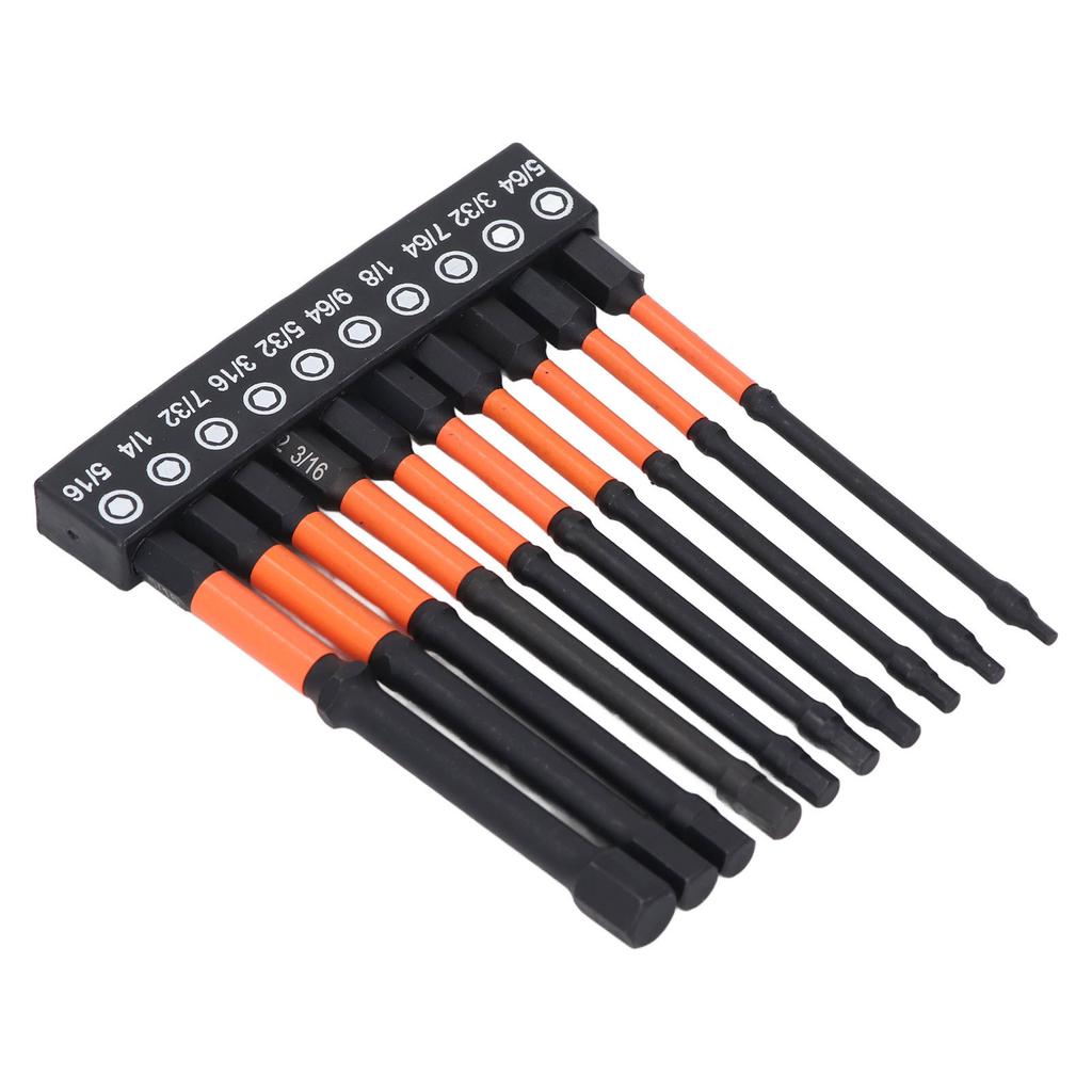 10 ks SAE Sada šestihranných bitů Délka 100 mm Stopka 1/4 palce Šestihranné bity z legované oceli S2 se skladovacím stojanem