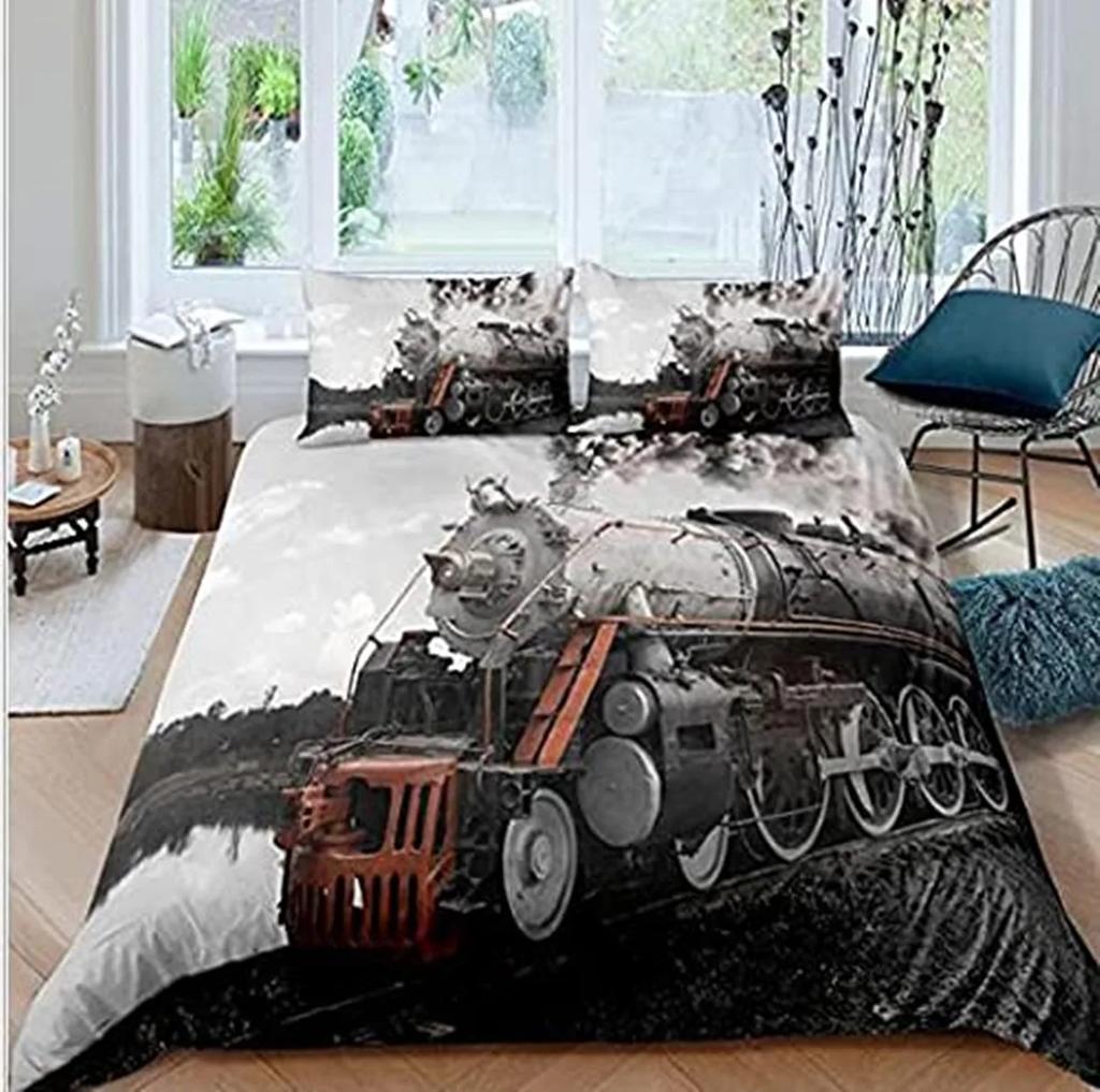 Husa de pilotă Motor cu aburi Roșu Gri Locomotivă Roșu Negru Tren pe șină de oțel Aventură de călătorie Grafică Decorațiune dormitor