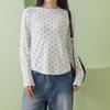 Polka Dot Long-Sleeve Round-Neck Women's Slim Fit Casual Top for Autumn/Winter.