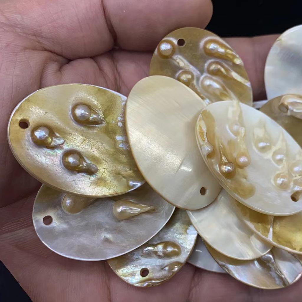 2Pcs/Pack Natural Blister Pearl Oval Shell Charms 28x38mm Single Hole Mother Of Pearl Pendants For DIY Dangle Earrings Ocean Boho Jewelry Making