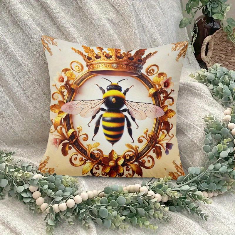 One Cushion Cover Featuring Royal Bees, Designed With A Festive Theme And Equipped With A Hidden Zipper, Suitable For Sofas, Liv