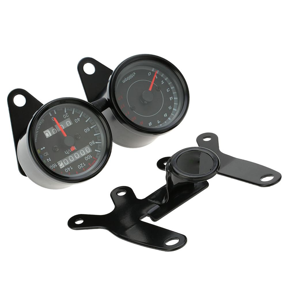 12V Motorcycle Tachometer RPM Gauge Speedometer Odometer Kit with LED Backlight Signal Lights for Motorcycle Dual Odometer Gauge
