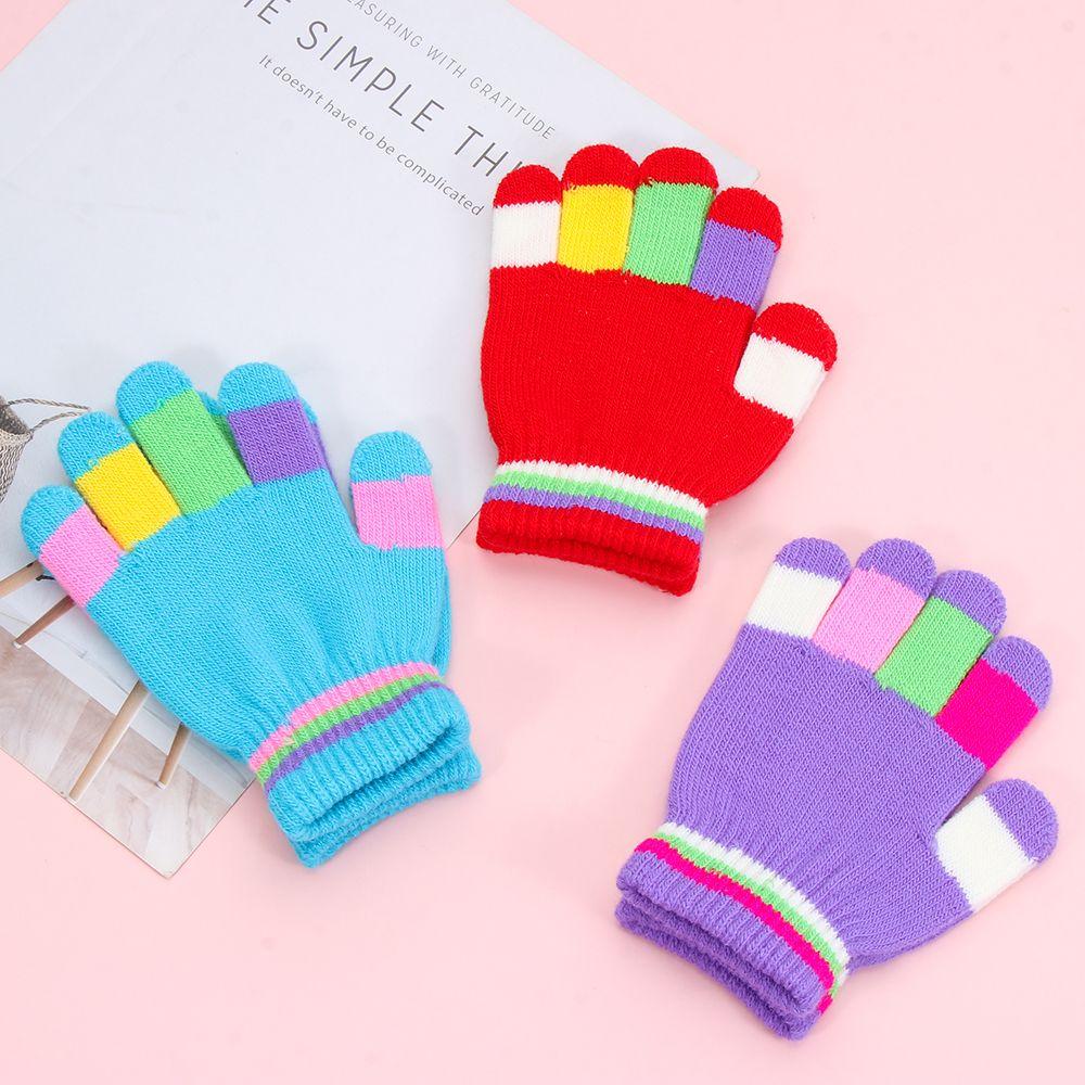 Candy Color for Kids Acrylic Knitted Gloves Antiskid Winter Glove Full Finger Mittens
