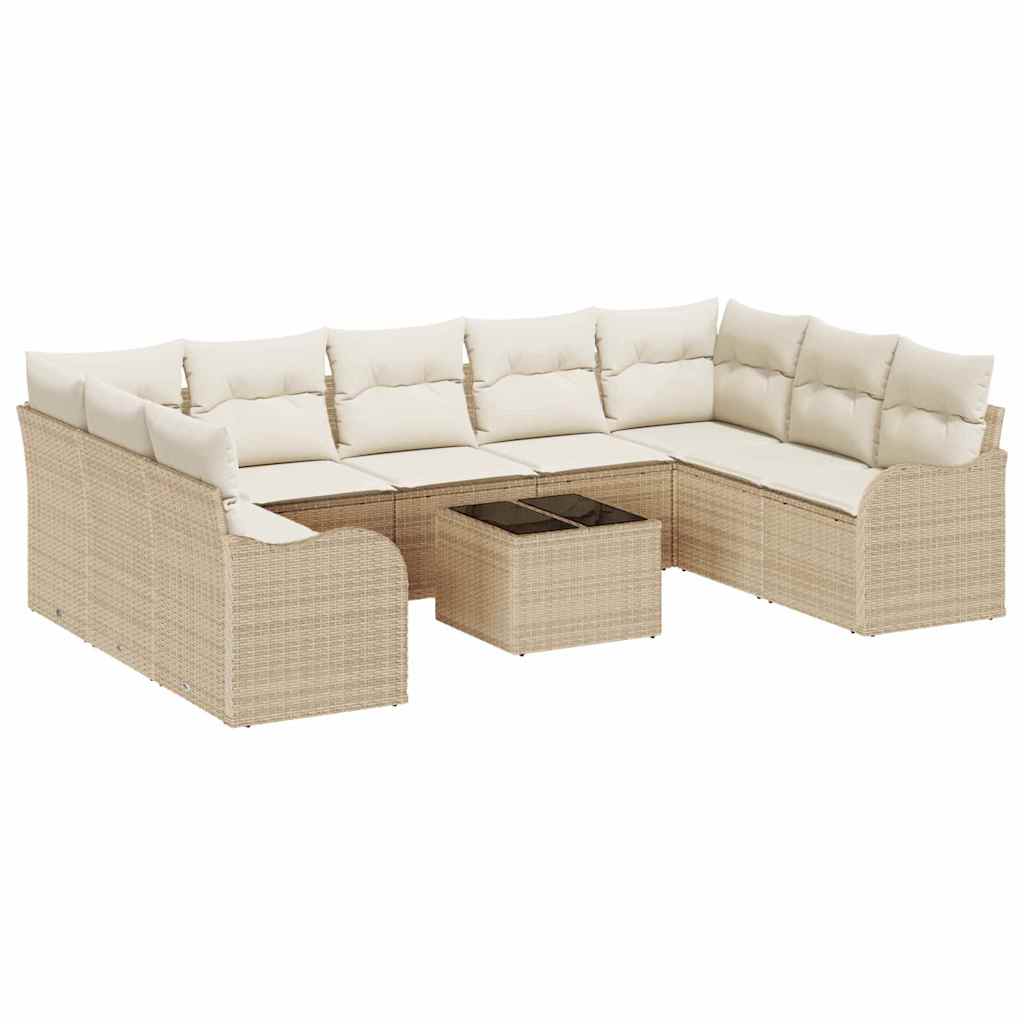 Garden Sofa Set Beige Poly Rattan