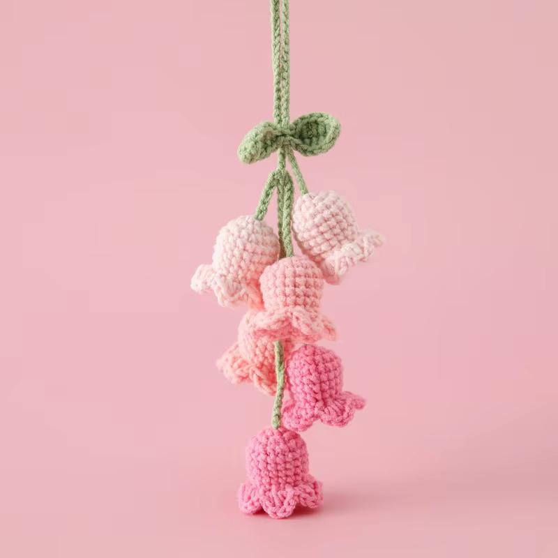 1 STuks Klokorchidee Haakbloem Hanger, Auto Spiegel Hangdecoratie, Handgemaakte Kunstbloem Tas Bedel, Creatief Cadeau voor Vrouwen roze