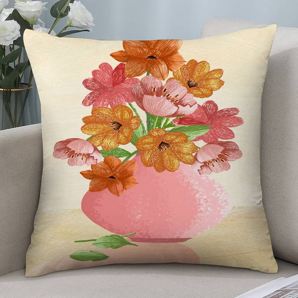 Art Flower Vase Pillow Case Short Plush Double-sided Print Square Throw Pillow Covers Sofa Home Cushion Decor