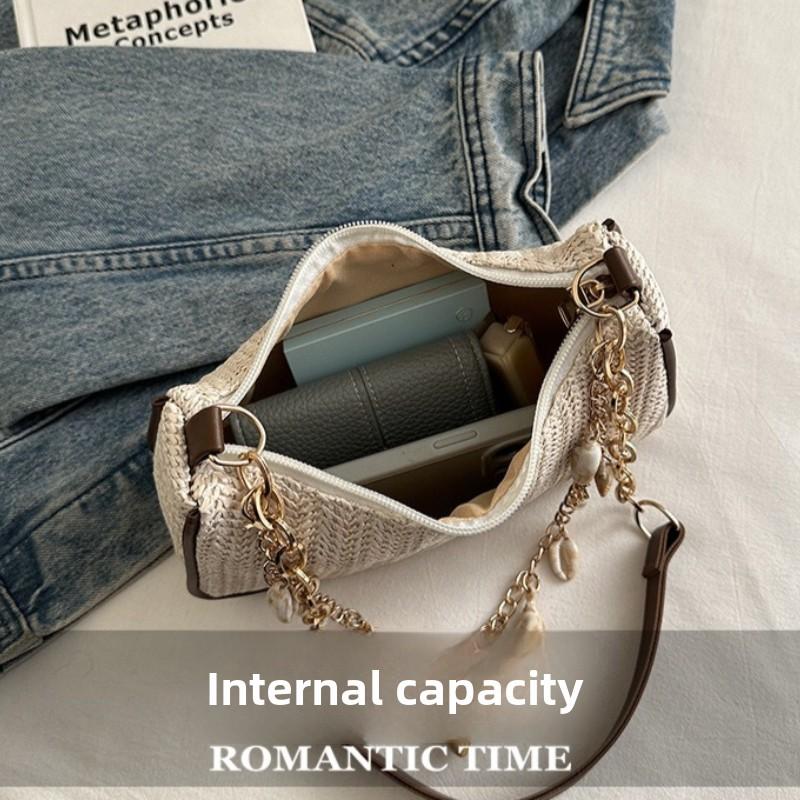 Spring New Women Simple Shoulder Bag Fashi Straw Fashiable and Versatile Crossbody Bag Lightweight Casual Commuting Bag