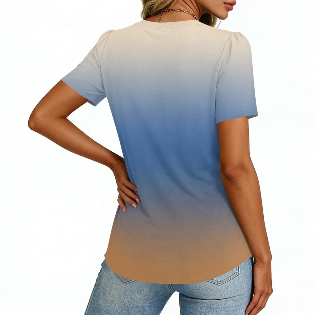Womens Tops Dressy Casual V Neck Short Sleeve Shirts Pleated Blouses Button Down Tunic