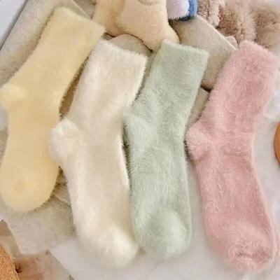 Super Soft Socks Mink Fleece for Women Ins Solid Winter Warm Thicken Coral Plush Socks Thermal Snow Home Sleep Floor Kawaii Sock