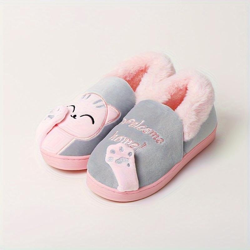 Cozy Women'S Winter Slippers with Cute Cat Design Soft Plush Fabric Thick Sole