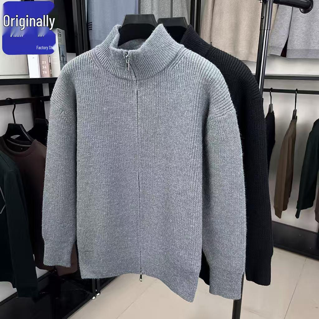 

Winter Men s Thick Knit Stand Collar Cardigan Sweater 2025 - Fashionable Solid Color, Casual High-End Design 3XL (180-200 jin) сірий колір