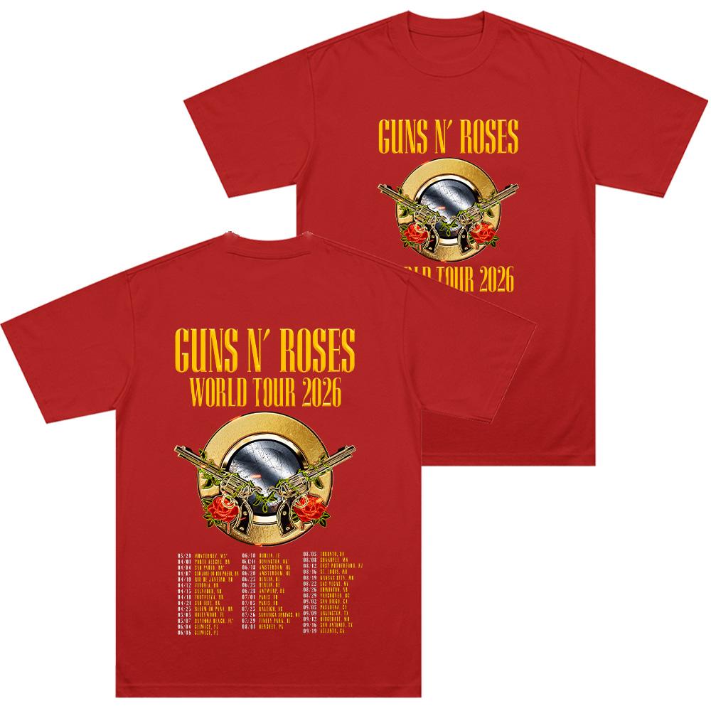 Guns N Roses World Tour 2026 T-shirts Rock Band Hip Hop Streetwear Double Spear Rose Graphic T Shirts Trendy Unisex 100%Cotton Tees summer Anime Tops